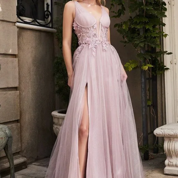 MAUVEPROM PARTY EVENING FORMAL LONGG SLEEVELESS MEGARA TULLE GOWN DRESS AL1057